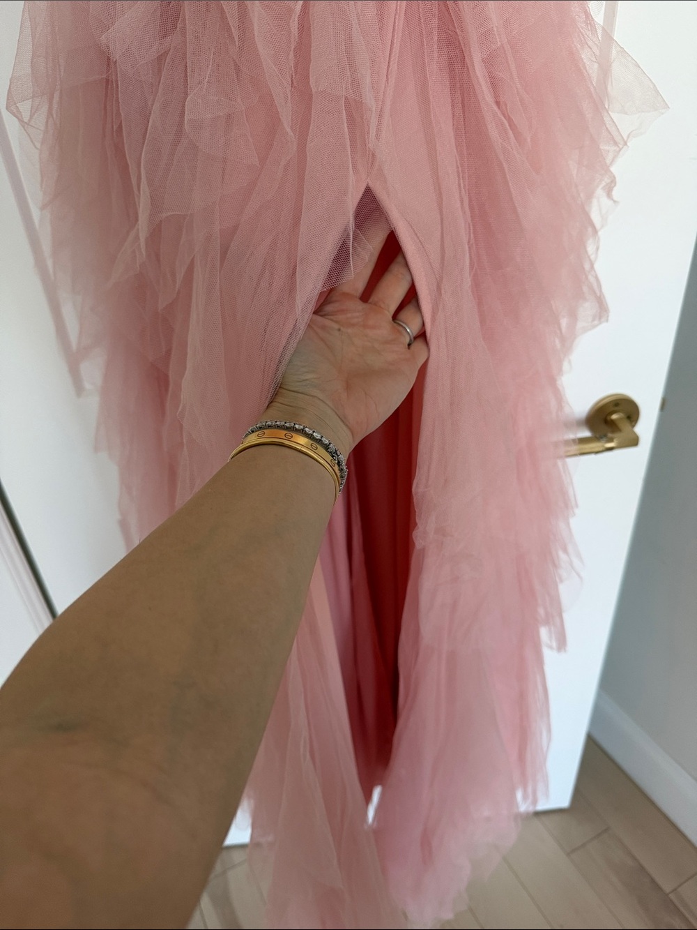One-Shoulder Dusty Rose Tulle Ruffle Gown - Picture 3 of 3